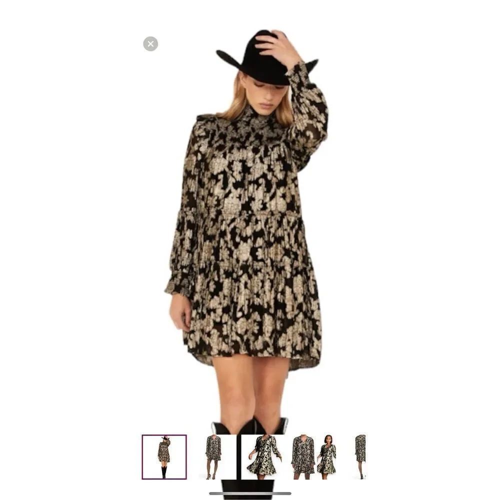 Anthropologie Bell Dress Small Black Gold Lined
